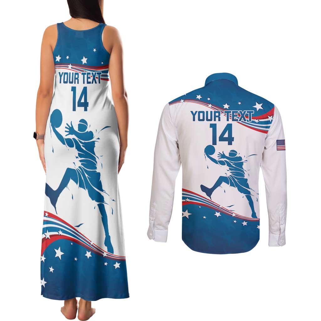 Custom USA Basketball Couples Matching Tank Maxi Dress and Long Sleeve Button Shirt 2024 Go Dream Team Curve Style - Wonder Print Shop