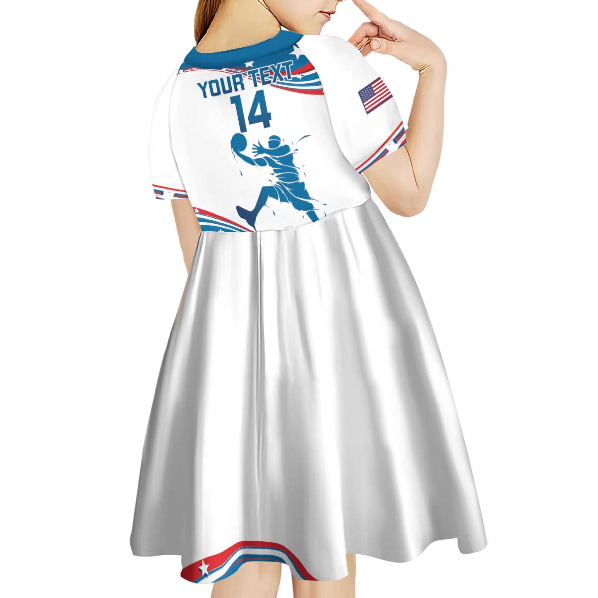 Custom USA Basketball Kid Short Sleeve Dress 2024 Go Dream Team Curve Style - Wonder Print Shop