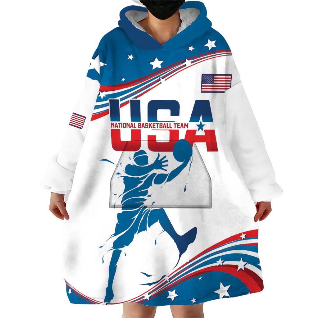 Custom USA Basketball Wearable Blanket Hoodie 2024 Go Dream Team Curve Style - Wonder Print Shop