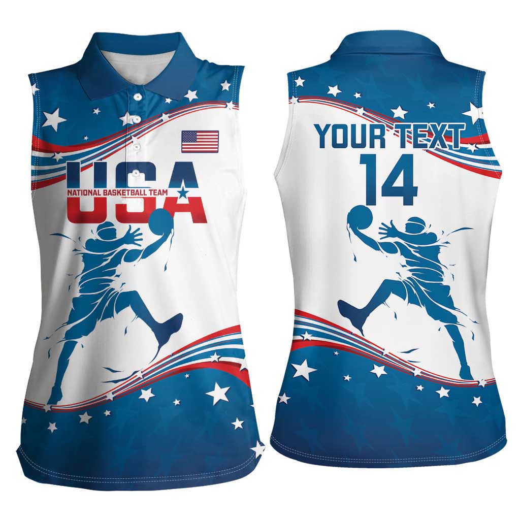 Custom USA Basketball Women Sleeveless Polo Shirt 2024 Go Dream Team Curve Style - Wonder Print Shop