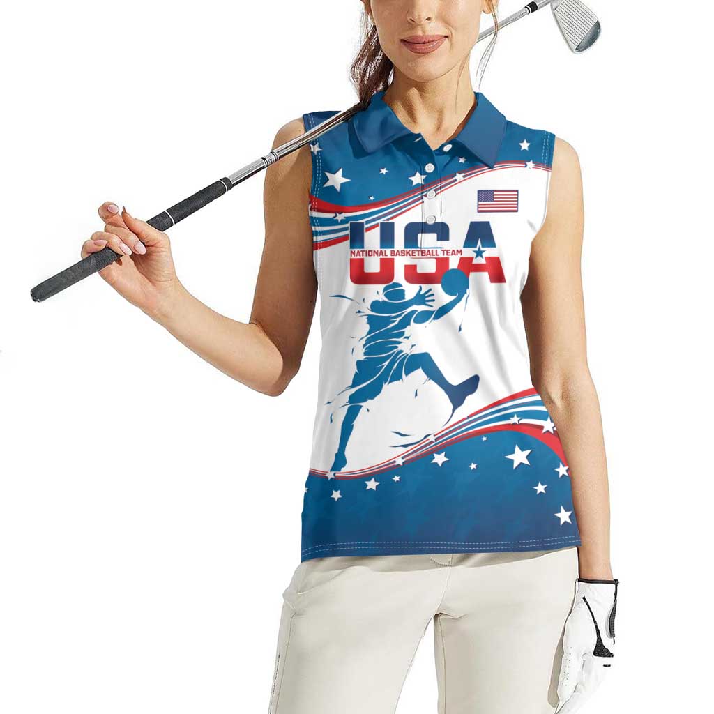 Custom USA Basketball Women Sleeveless Polo Shirt 2024 Go Dream Team Curve Style - Wonder Print Shop