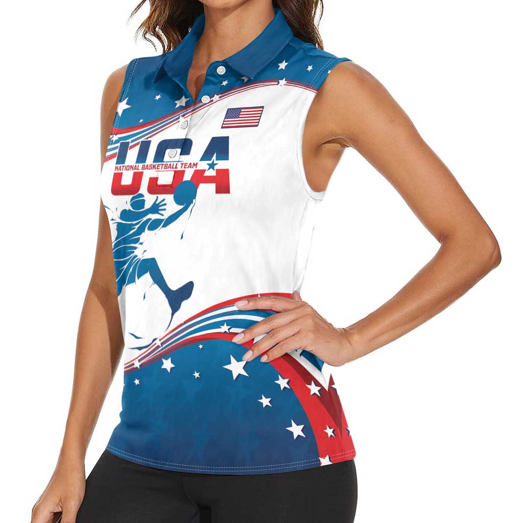 Custom USA Basketball Women Sleeveless Polo Shirt 2024 Go Dream Team Curve Style - Wonder Print Shop