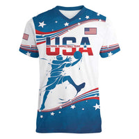 Custom USA Basketball Women V-Neck T-Shirt 2024 Go Dream Team Curve Style - Wonder Print Shop