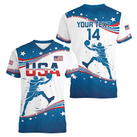 Custom USA Basketball Women V-Neck T-Shirt 2024 Go Dream Team Curve Style - Wonder Print Shop