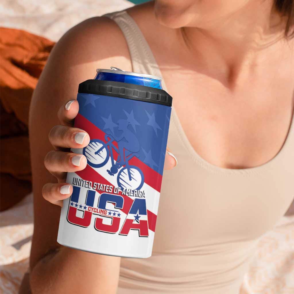 USA Cycling 4 in 1 Can Cooler Tumbler United States Bike Racing Lover - Wonder Print Shop