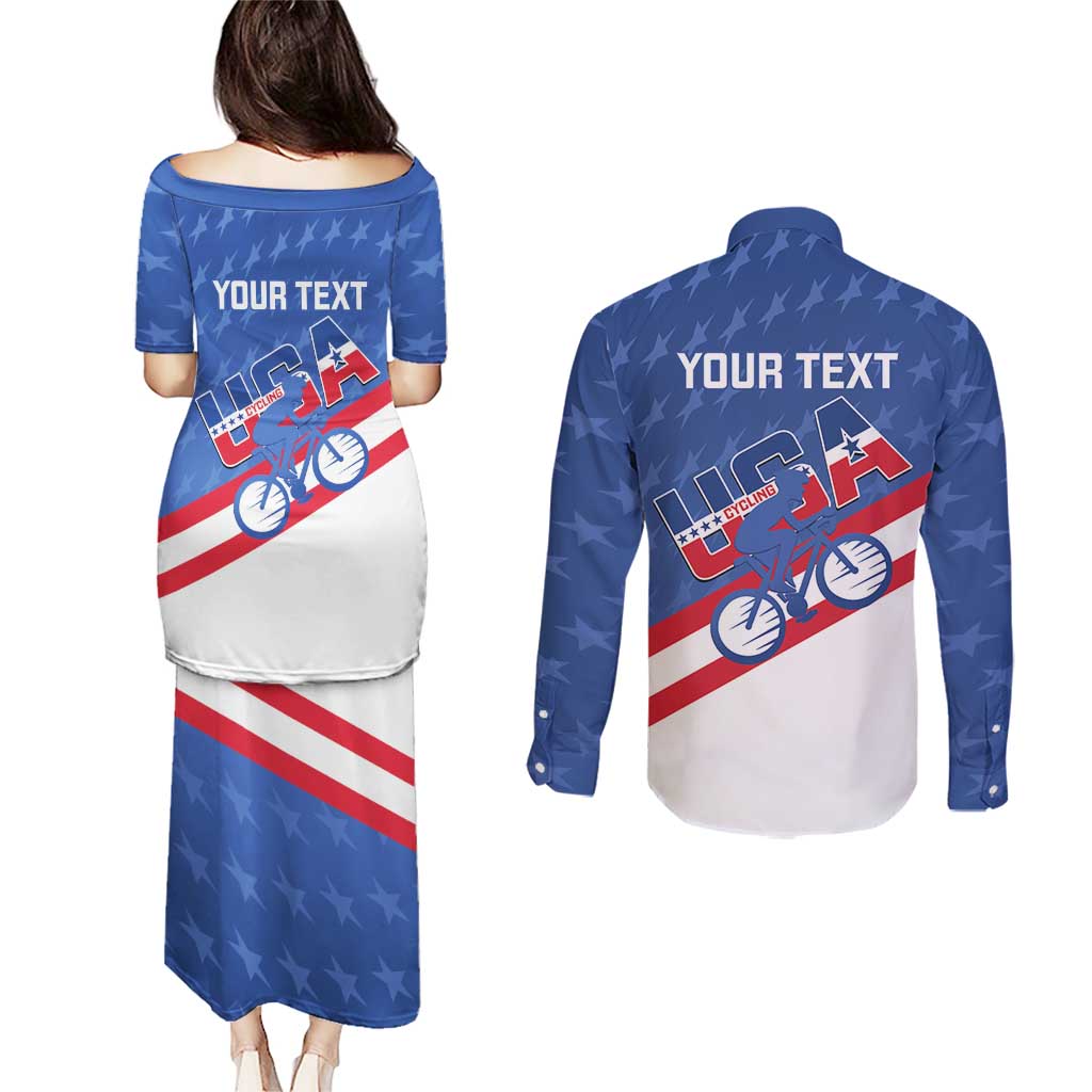 Personalized USA Cycling Couples Matching Puletasi and Long Sleeve Button Shirt United States Bike Racing Lover - Wonder Print Shop