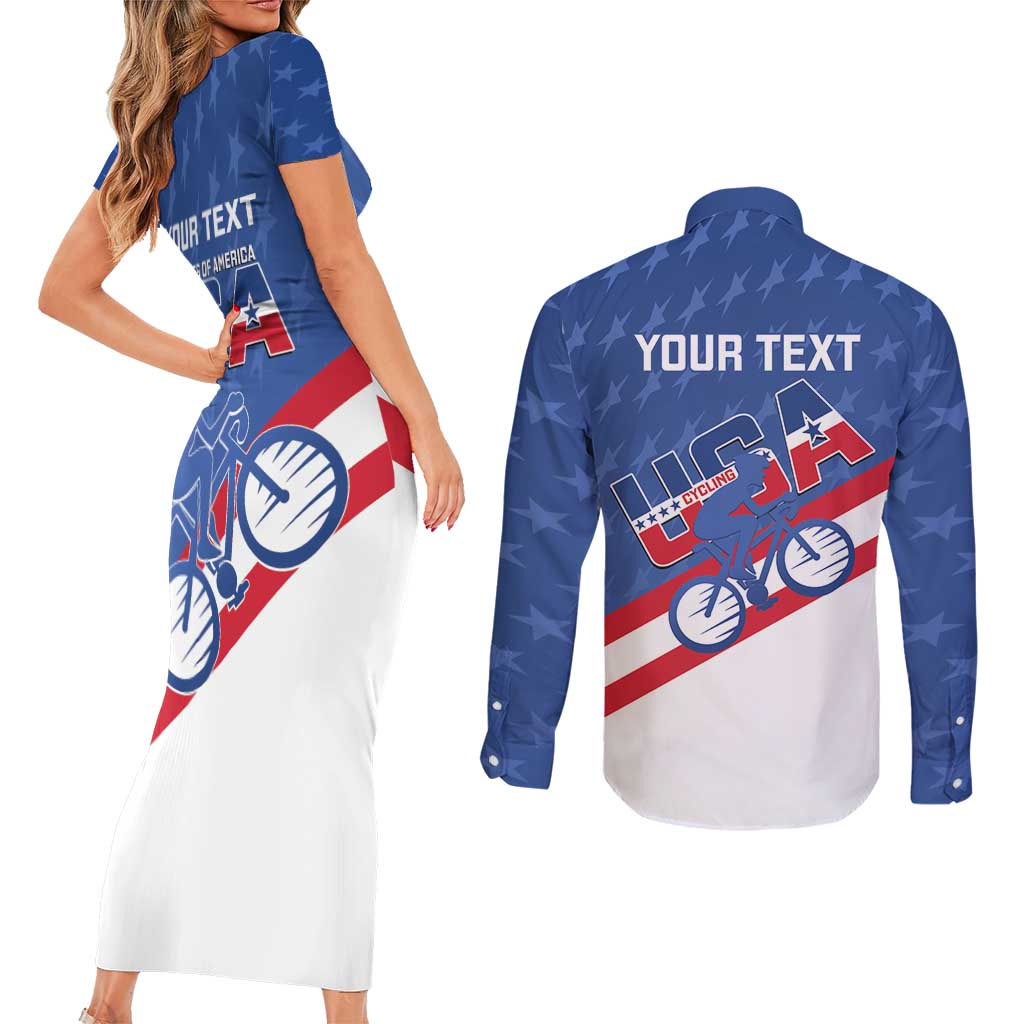 Personalized USA Cycling Couples Matching Short Sleeve Bodycon Dress and Long Sleeve Button Shirt United States Bike Racing Lover - Wonder Print Shop