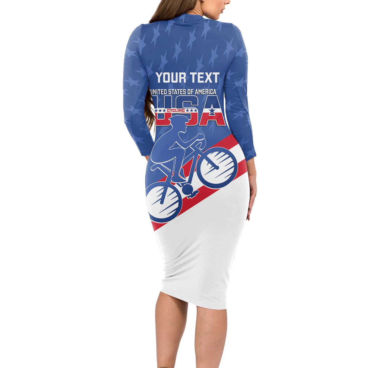 Personalized USA Cycling Long Sleeve Bodycon Dress United States Bike Racing Lover - Wonder Print Shop