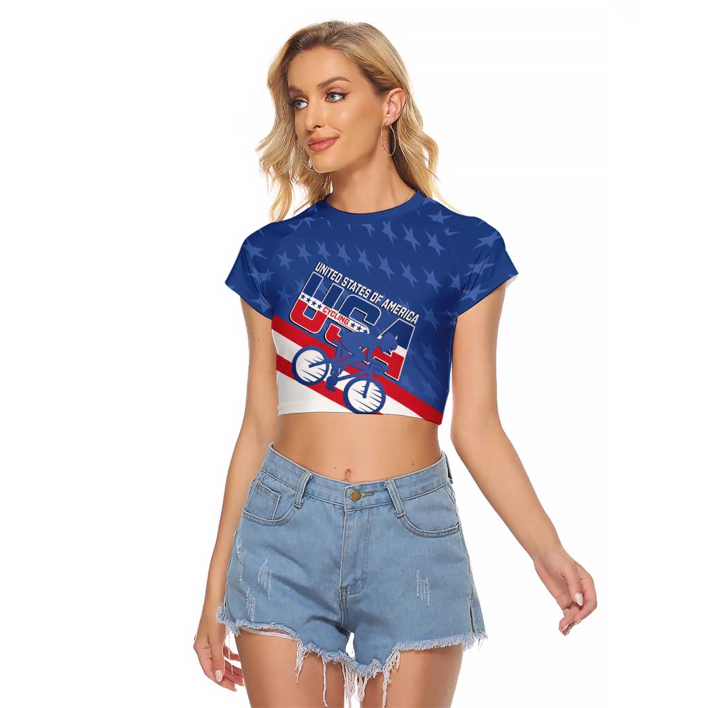 Personalized USA Cycling Raglan Cropped T Shirt United States Bike Racing Lover - Wonder Print Shop