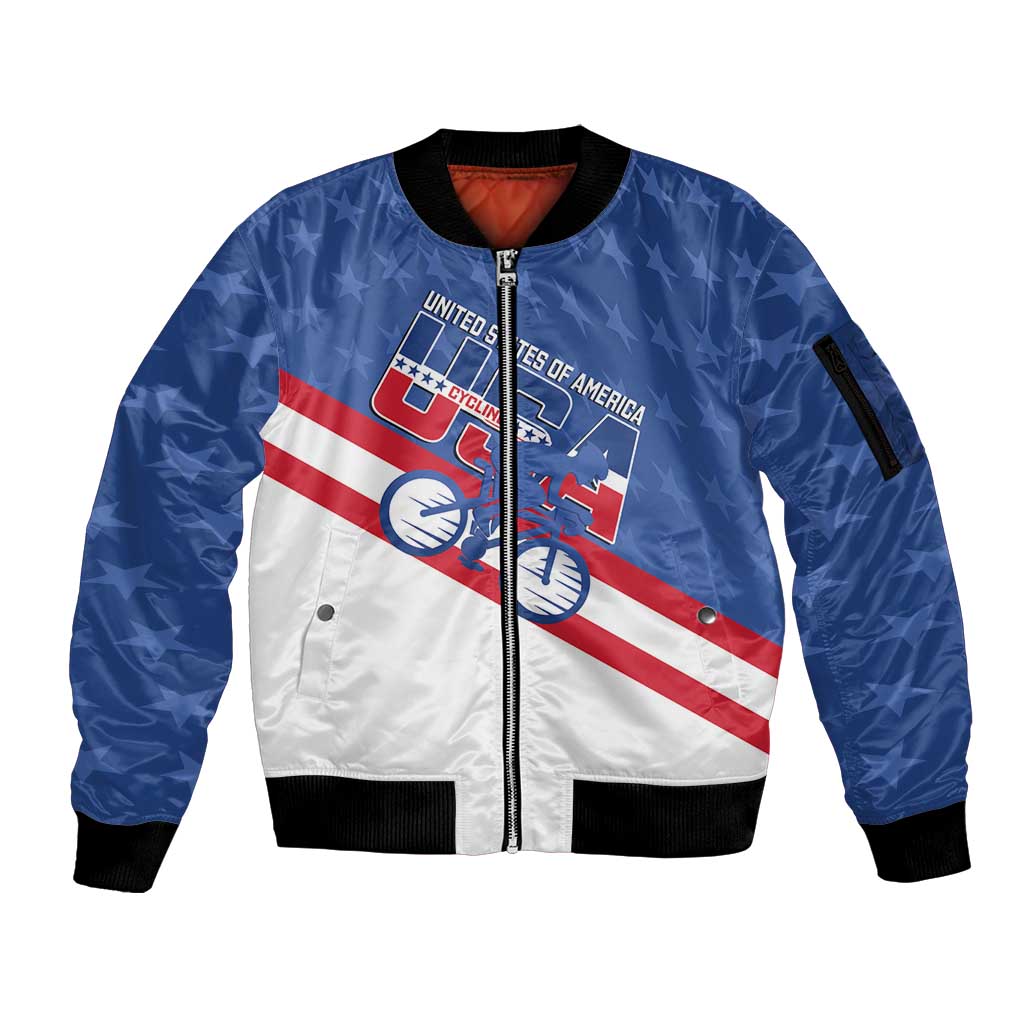 Personalized USA Cycling Sleeve Zip Bomber Jacket United States Bike Racing Lover - Wonder Print Shop