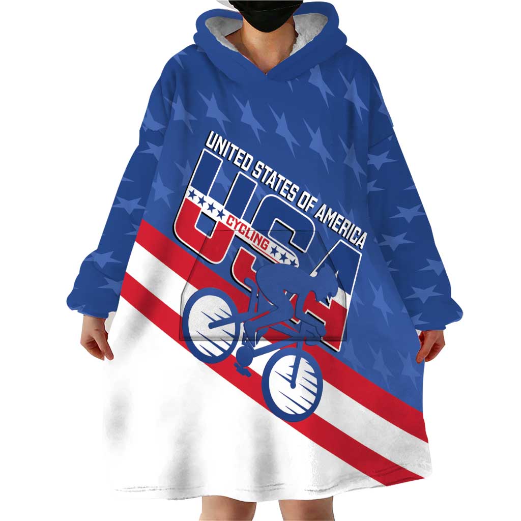 Personalized USA Cycling Wearable Blanket Hoodie United States Bike Racing Lover - Wonder Print Shop