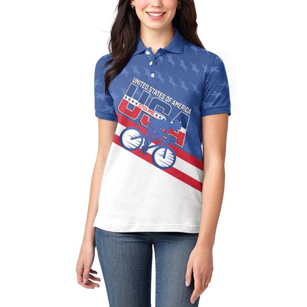 Personalized USA Cycling Women Polo Shirt United States Bike Racing Lover - Wonder Print Shop