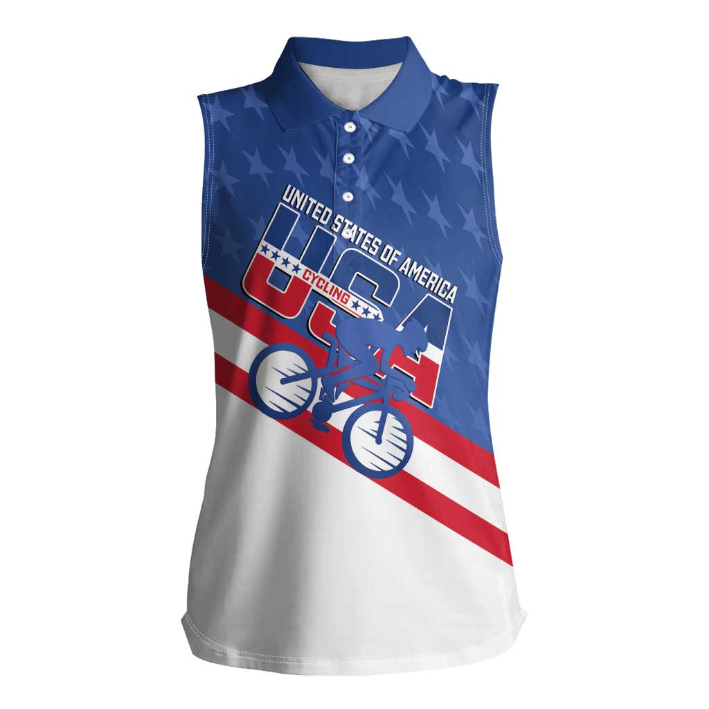 Personalized USA Cycling Women Sleeveless Polo Shirt United States Bike Racing Lover - Wonder Print Shop