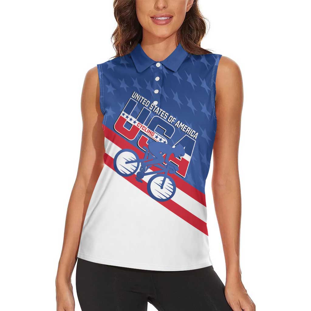 Personalized USA Cycling Women Sleeveless Polo Shirt United States Bike Racing Lover - Wonder Print Shop