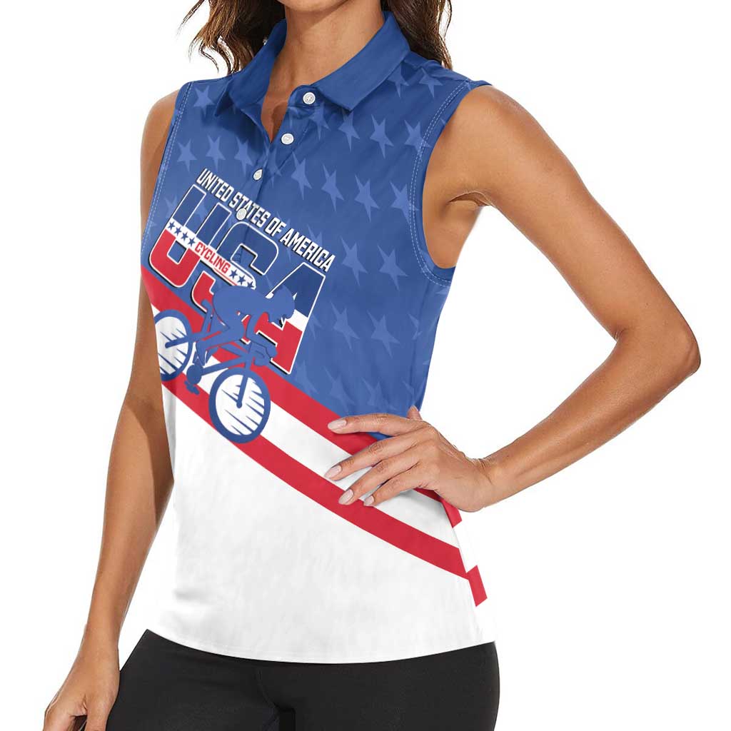 Personalized USA Cycling Women Sleeveless Polo Shirt United States Bike Racing Lover - Wonder Print Shop