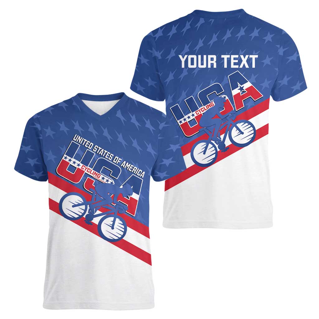 Personalized USA Cycling Women V-Neck T-Shirt United States Bike Racing Lover - Wonder Print Shop