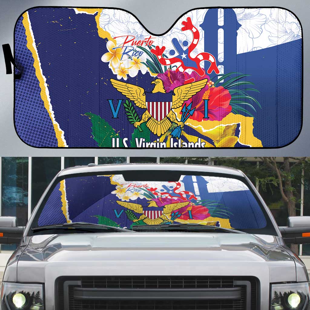 US Virgin Islands - Puerto Rico Day Auto Sun Shade Boricua Coqui Yellow-colored Eagle - Wonder Print Shop