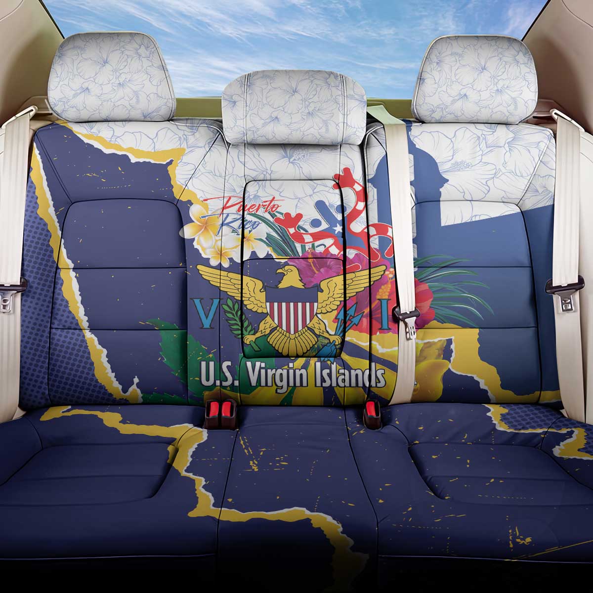 US Virgin Islands - Puerto Rico Day Back Car Seat Cover Boricua Coqui Yellow-colored Eagle - Wonder Print Shop