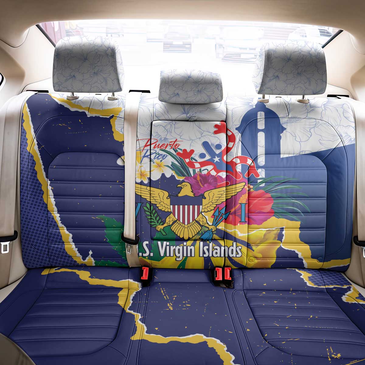 US Virgin Islands - Puerto Rico Day Back Car Seat Cover Boricua Coqui Yellow-colored Eagle - Wonder Print Shop