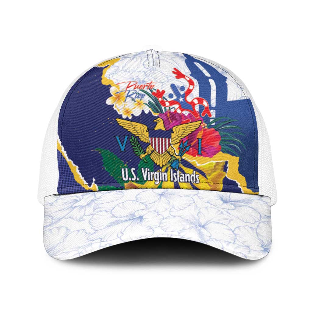 US Virgin Islands - Puerto Rico Day Baseball Net Cap Boricua Coqui Yellow-colored Eagle - Wonder Print Shop