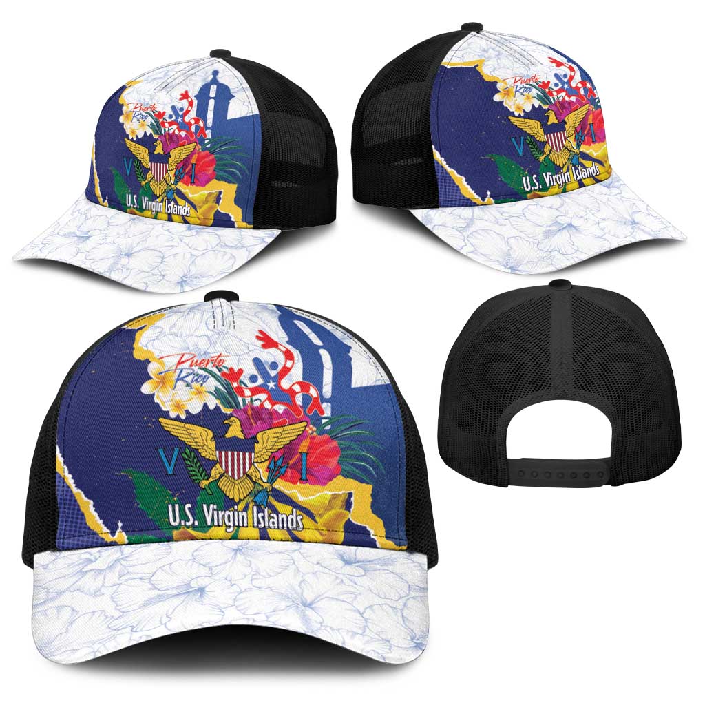 US Virgin Islands - Puerto Rico Day Baseball Net Cap Boricua Coqui Yellow-colored Eagle - Wonder Print Shop
