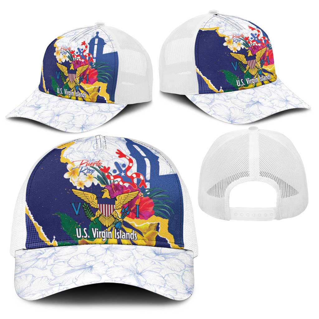 US Virgin Islands - Puerto Rico Day Baseball Net Cap Boricua Coqui Yellow-colored Eagle - Wonder Print Shop