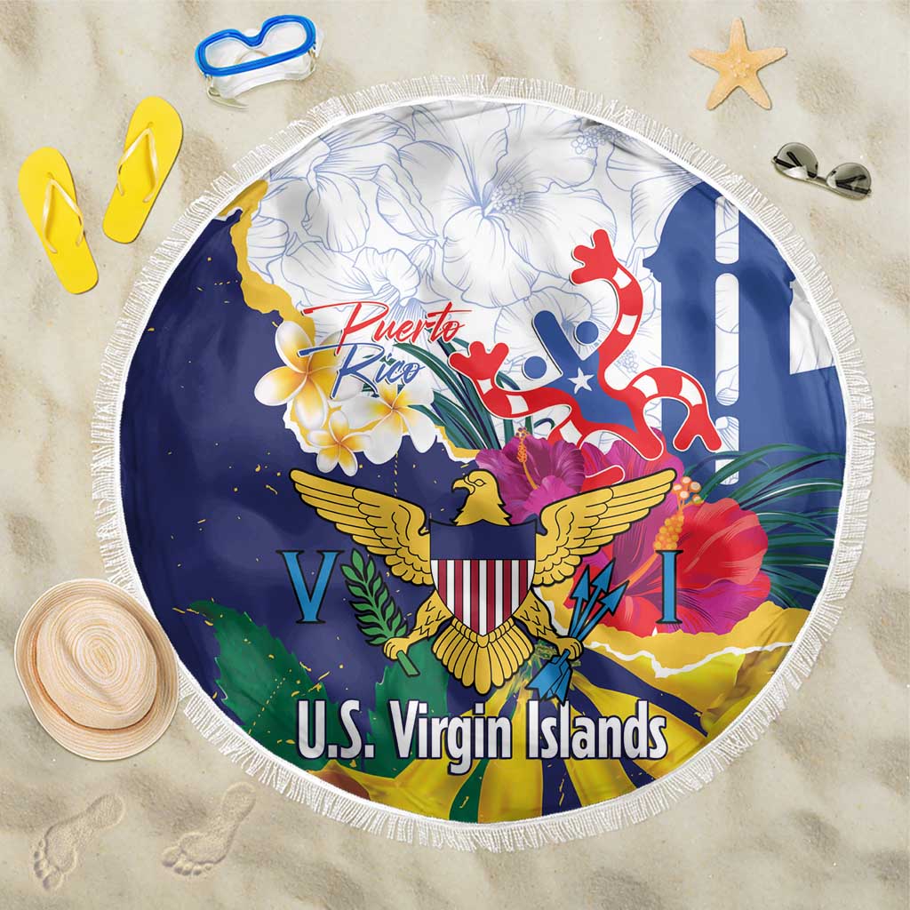 US Virgin Islands - Puerto Rico Day Beach Blanket Boricua Coqui Yellow-colored Eagle - Wonder Print Shop