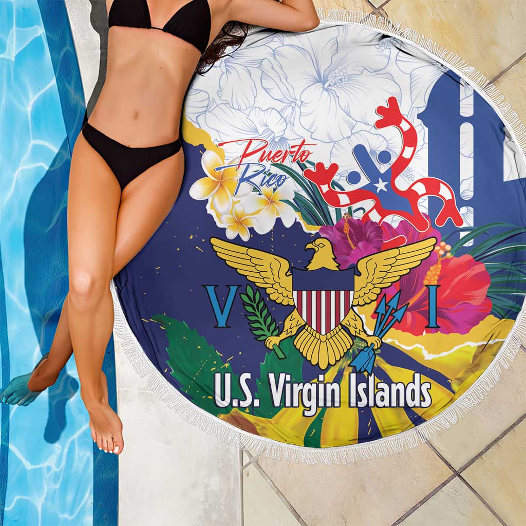 US Virgin Islands - Puerto Rico Day Beach Blanket Boricua Coqui Yellow-colored Eagle - Wonder Print Shop