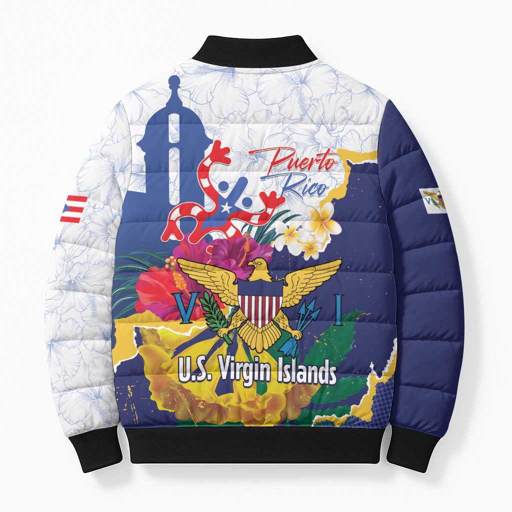 US Virgin Islands - Puerto Rico Day Bomber Puffer Jacket Boricua Coqui Yellow-colored Eagle - Wonder Print Shop