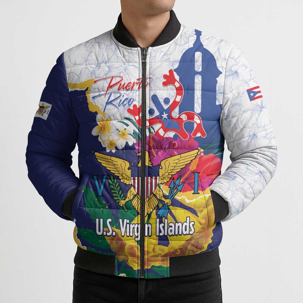 US Virgin Islands - Puerto Rico Day Bomber Puffer Jacket Boricua Coqui Yellow-colored Eagle - Wonder Print Shop