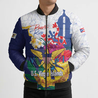US Virgin Islands - Puerto Rico Day Bomber Puffer Jacket Boricua Coqui Yellow-colored Eagle - Wonder Print Shop