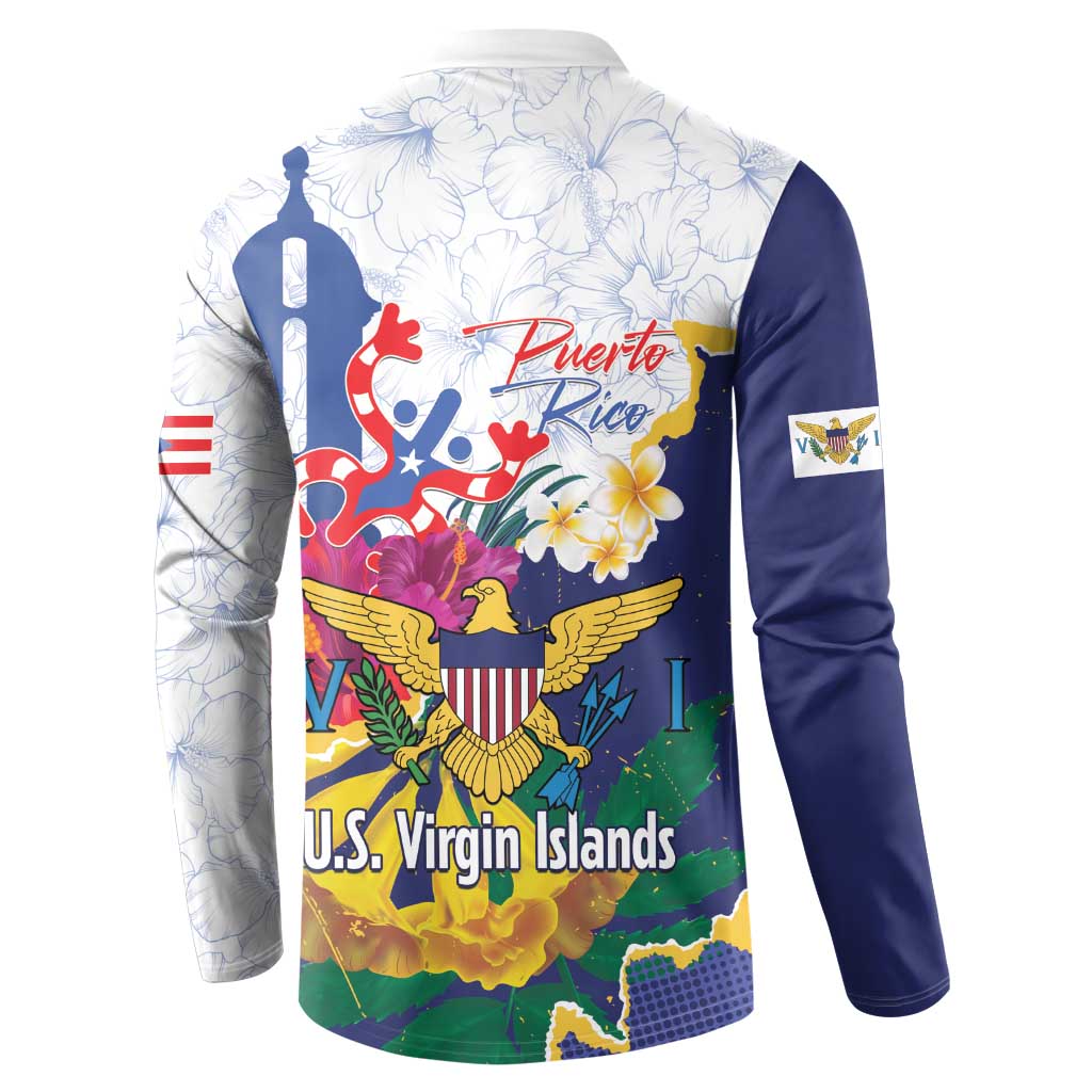 US Virgin Islands - Puerto Rico Day Button Sweatshirt Boricua Coqui Yellow-colored Eagle - Wonder Print Shop