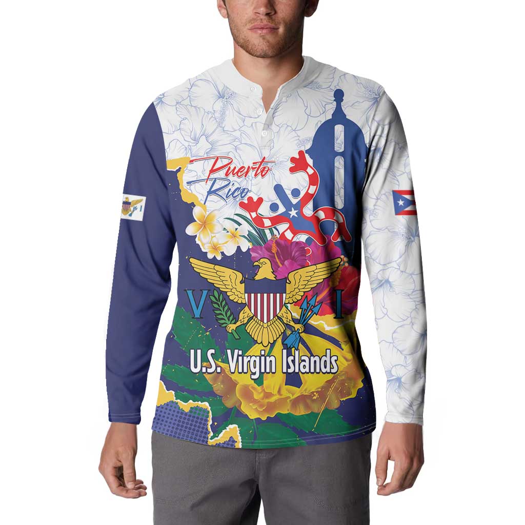 US Virgin Islands - Puerto Rico Day Button Sweatshirt Boricua Coqui Yellow-colored Eagle - Wonder Print Shop