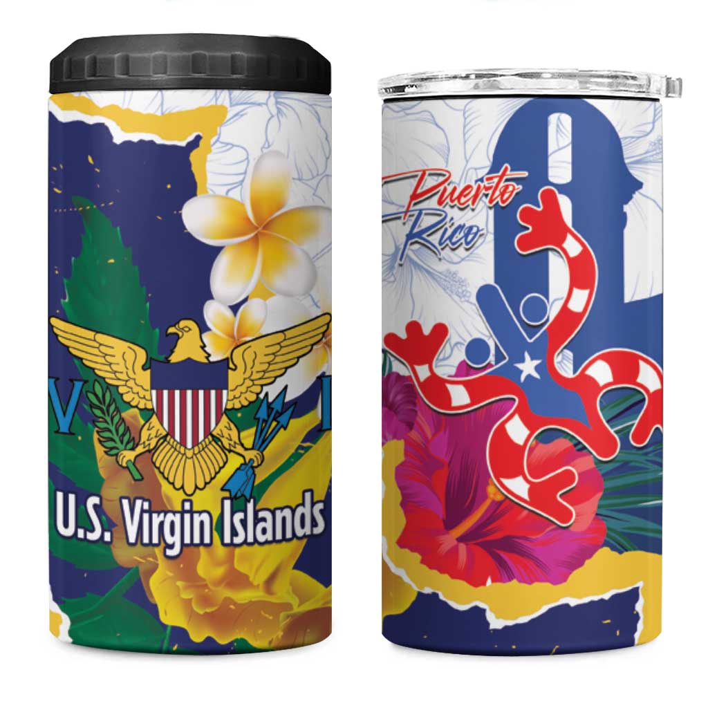 US Virgin Islands - Puerto Rico Day 4 in 1 Can Cooler Tumbler Boricua Coqui Yellow-colored Eagle - Wonder Print Shop