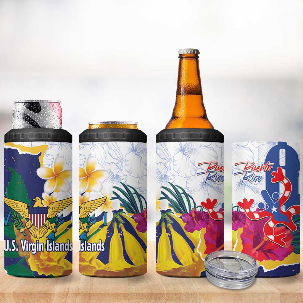 US Virgin Islands - Puerto Rico Day 4 in 1 Can Cooler Tumbler Boricua Coqui Yellow-colored Eagle - Wonder Print Shop