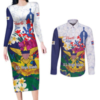 US Virgin Islands - Puerto Rico Day Couples Matching Long Sleeve Bodycon Dress and Long Sleeve Button Shirt Boricua Coqui Yellow-colored Eagle - Wonder Print Shop