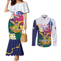US Virgin Islands - Puerto Rico Day Couples Matching Mermaid Dress and Long Sleeve Button Shirt Boricua Coqui Yellow-colored Eagle - Wonder Print Shop