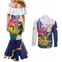 US Virgin Islands - Puerto Rico Day Couples Matching Mermaid Dress and Long Sleeve Button Shirt Boricua Coqui Yellow-colored Eagle - Wonder Print Shop