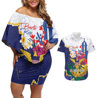US Virgin Islands - Puerto Rico Day Couples Matching Off Shoulder Short Dress and Hawaiian Shirt Boricua Coqui Yellow-colored Eagle - Wonder Print Shop