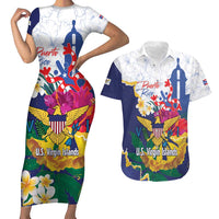 US Virgin Islands - Puerto Rico Day Couples Matching Short Sleeve Bodycon Dress and Hawaiian Shirt Boricua Coqui Yellow-colored Eagle - Wonder Print Shop