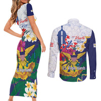 US Virgin Islands - Puerto Rico Day Couples Matching Short Sleeve Bodycon Dress and Long Sleeve Button Shirt Boricua Coqui Yellow-colored Eagle - Wonder Print Shop