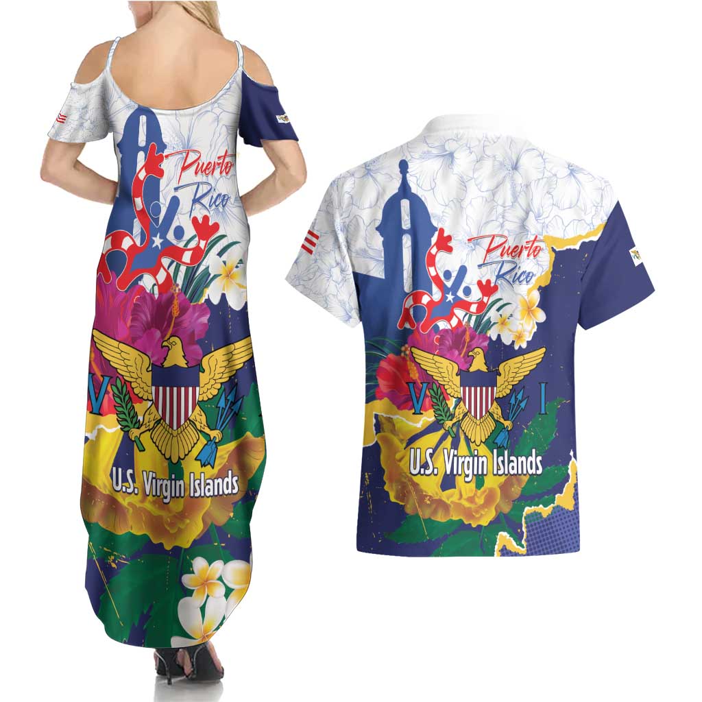 US Virgin Islands - Puerto Rico Day Couples Matching Summer Maxi Dress and Hawaiian Shirt Boricua Coqui Yellow-colored Eagle - Wonder Print Shop