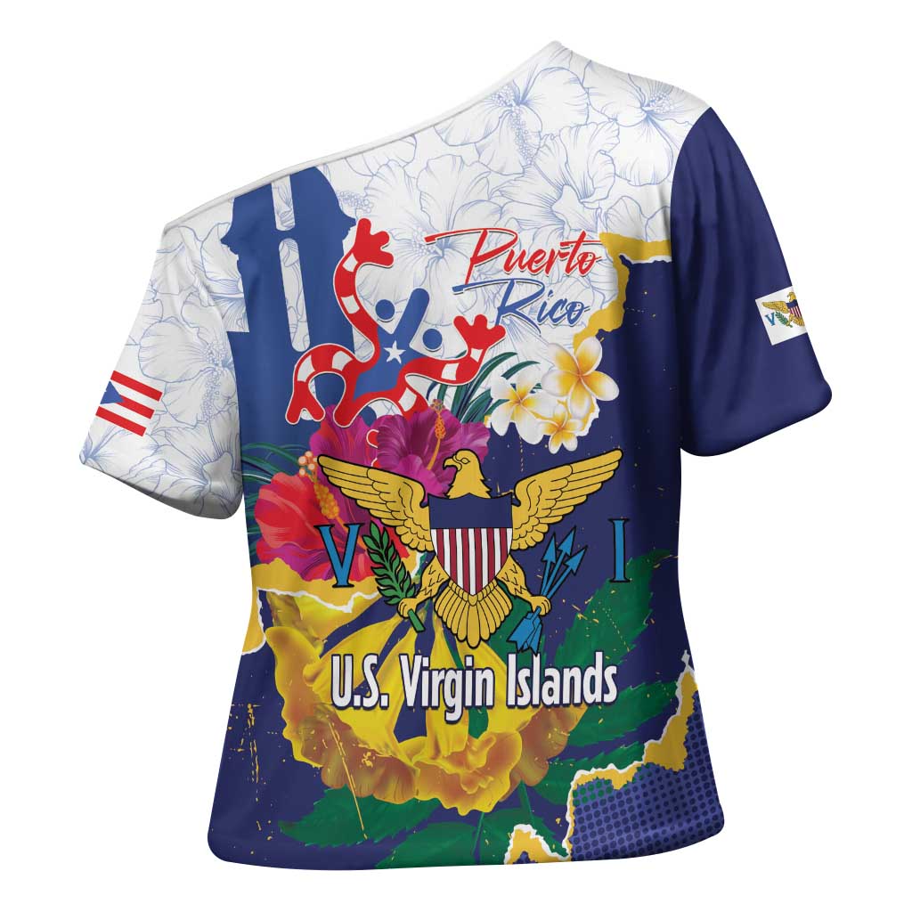 US Virgin Islands - Puerto Rico Day Cross Shoulder Shirt Boricua Coqui Yellow-colored Eagle - Wonder Print Shop