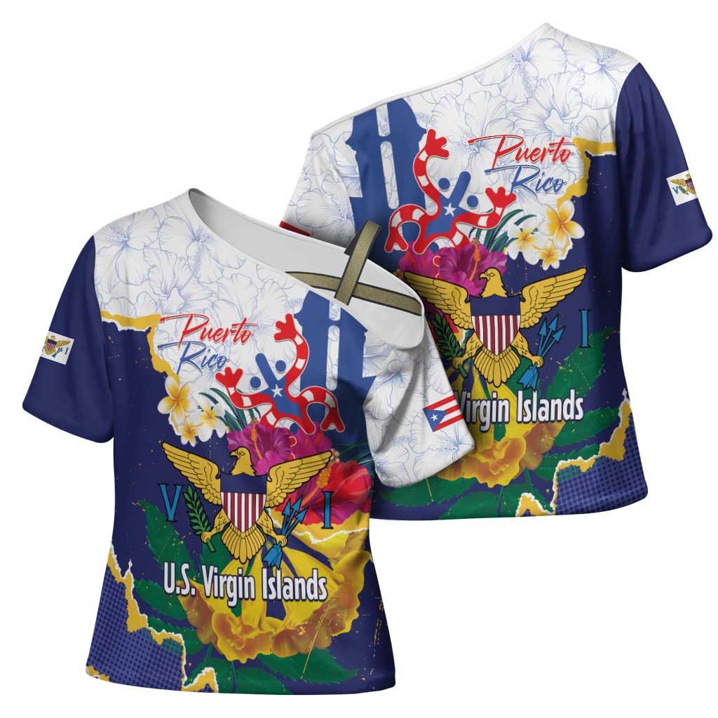 US Virgin Islands - Puerto Rico Day Cross Shoulder Shirt Boricua Coqui Yellow-colored Eagle - Wonder Print Shop
