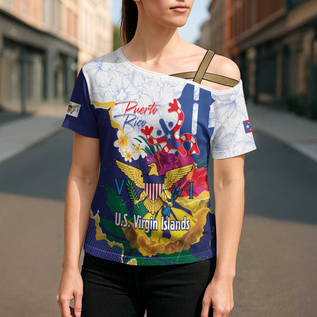 US Virgin Islands - Puerto Rico Day Cross Shoulder Shirt Boricua Coqui Yellow-colored Eagle - Wonder Print Shop