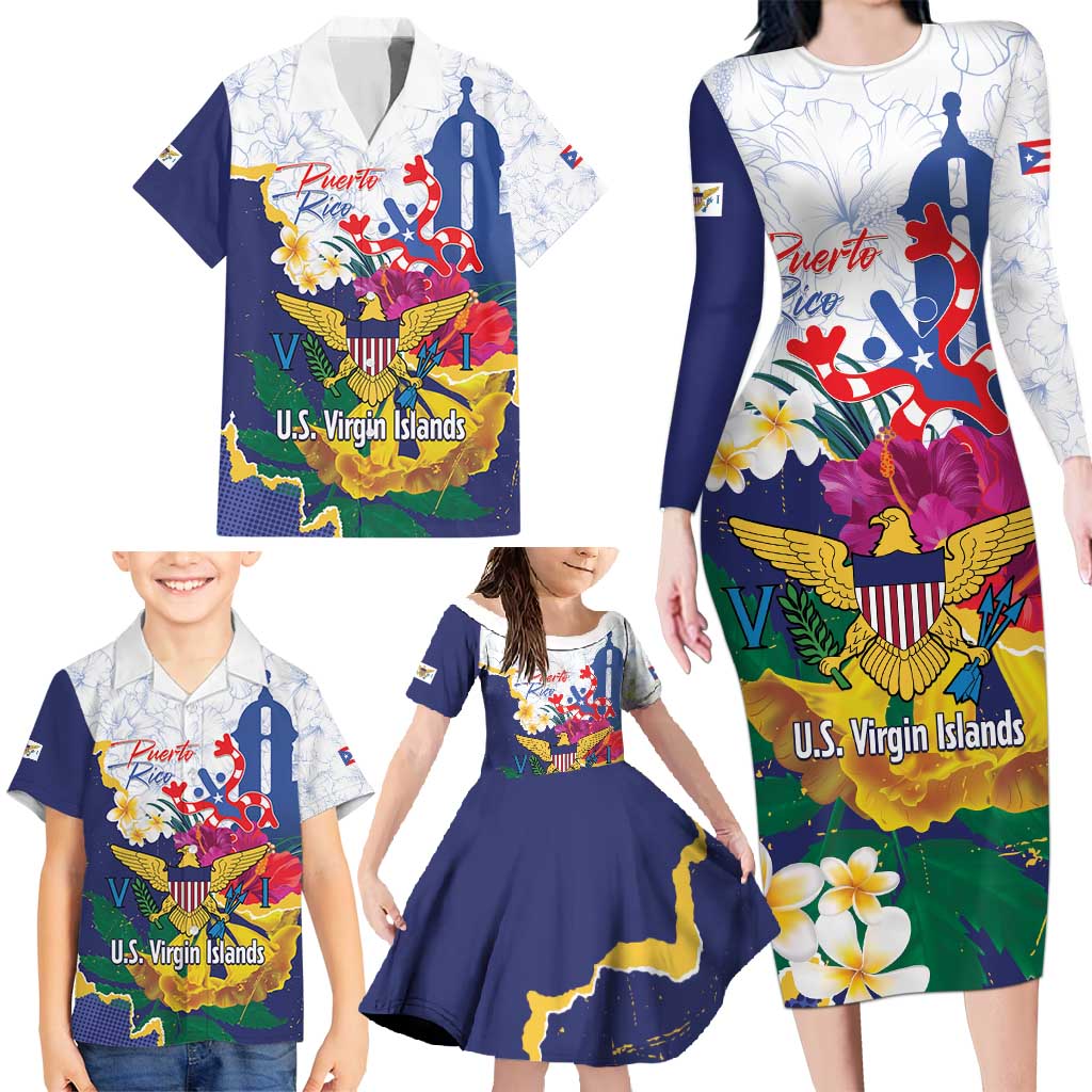 US Virgin Islands - Puerto Rico Day Family Matching Long Sleeve Bodycon Dress and Hawaiian Shirt Boricua Coqui Yellow-colored Eagle - Wonder Print Shop