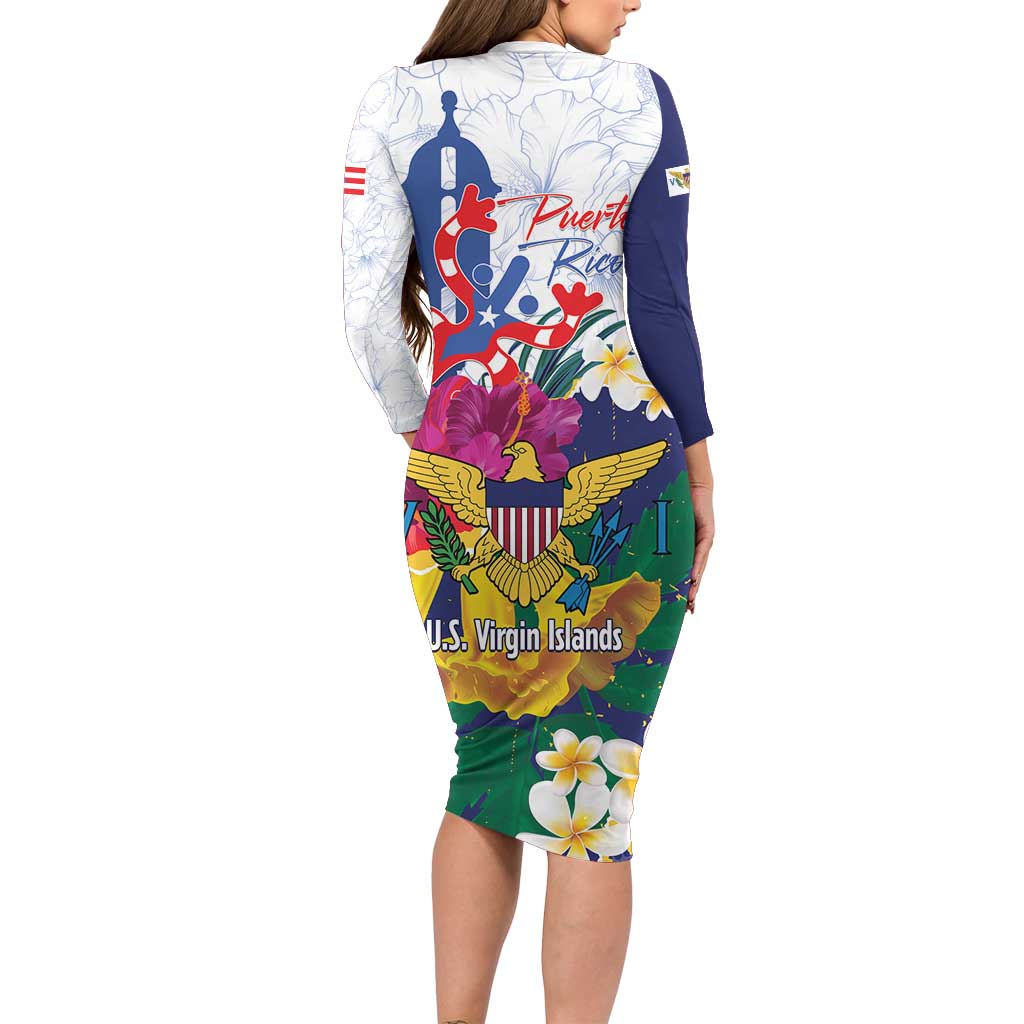 US Virgin Islands - Puerto Rico Day Family Matching Long Sleeve Bodycon Dress and Hawaiian Shirt Boricua Coqui Yellow-colored Eagle - Wonder Print Shop