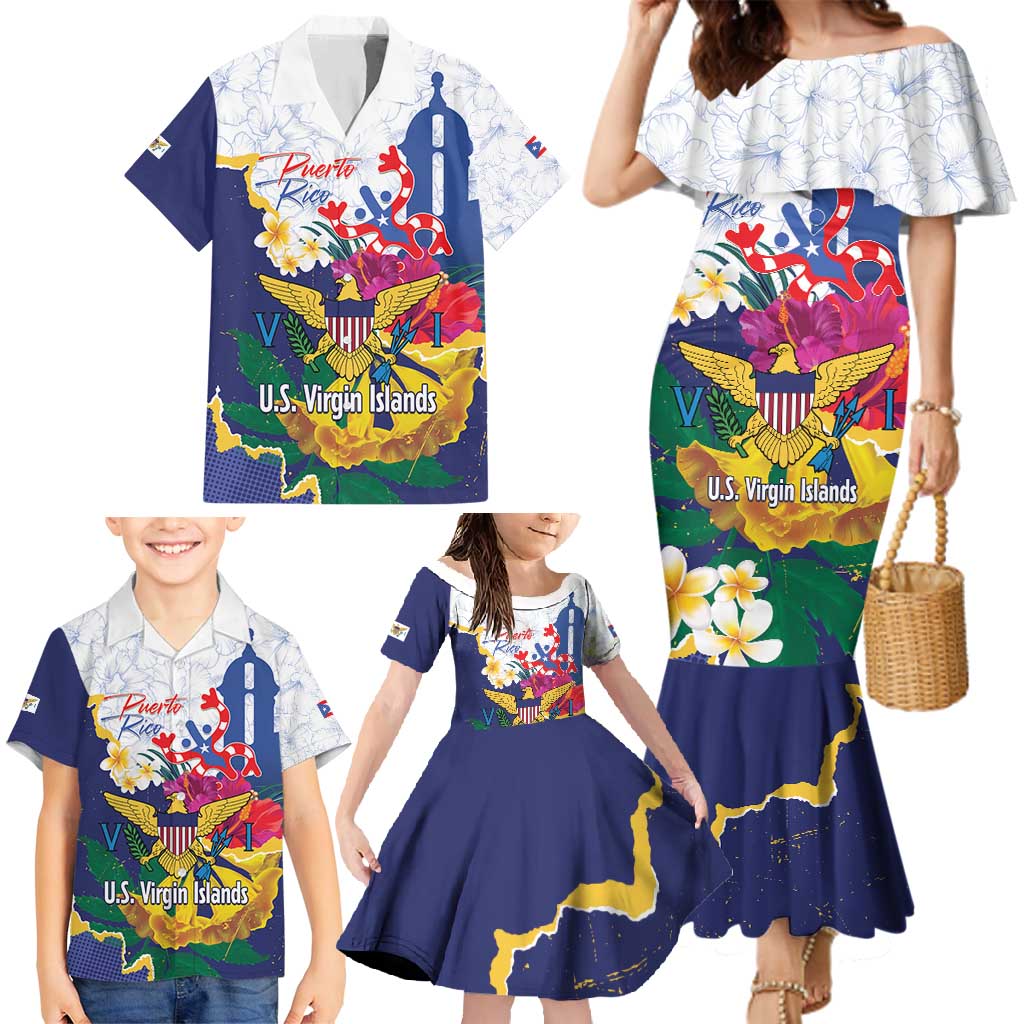 US Virgin Islands - Puerto Rico Day Family Matching Mermaid Dress and Hawaiian Shirt Boricua Coqui Yellow-colored Eagle - Wonder Print Shop