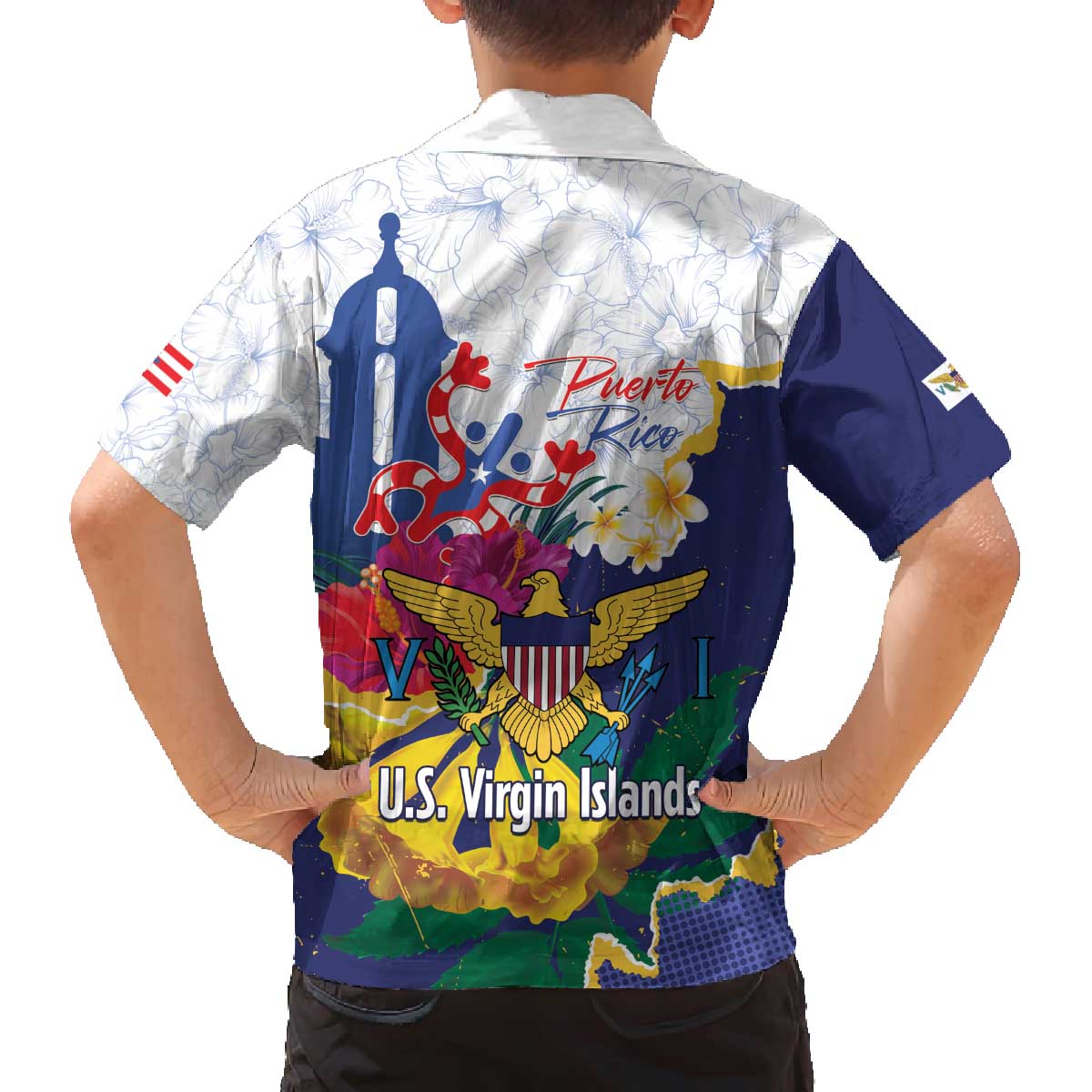 US Virgin Islands - Puerto Rico Day Family Matching Off The Shoulder Long Sleeve Dress and Hawaiian Shirt Boricua Coqui Yellow-colored Eagle - Wonder Print Shop