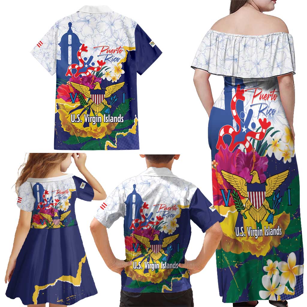 US Virgin Islands - Puerto Rico Day Family Matching Off Shoulder Maxi Dress and Hawaiian Shirt Boricua Coqui Yellow-colored Eagle - Wonder Print Shop